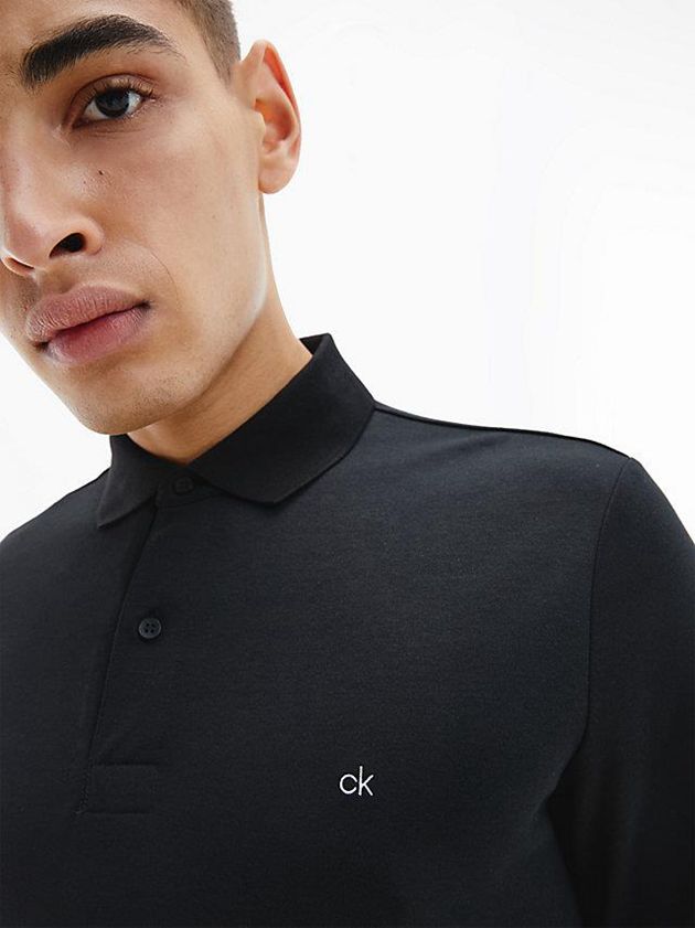 Black Calvin Klein Slim Cotton Piqué Men Polo Shirt | AGJT-28506