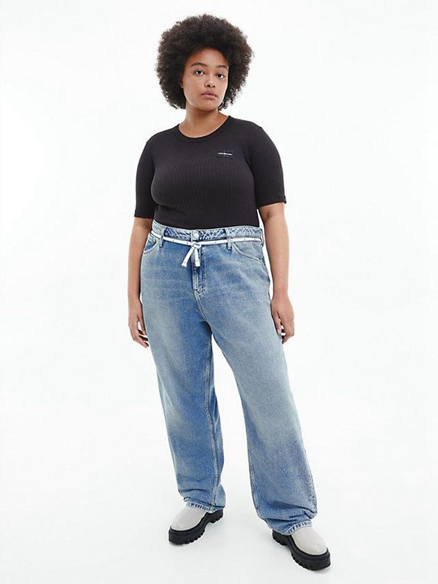 Black Calvin Klein Slim Cropped Badge Women T-Shirt | KHNS-04873