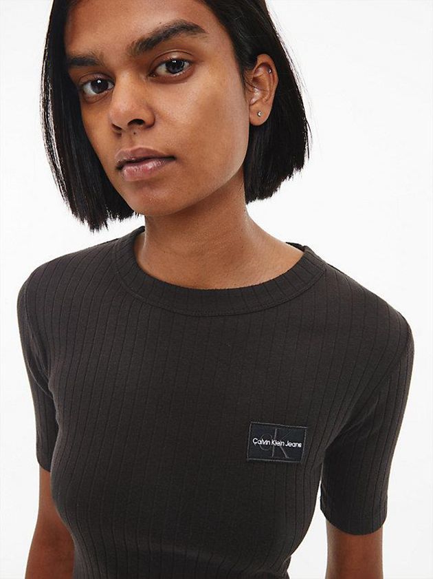 Black Calvin Klein Slim Cropped Badge Women T-Shirt | KHNS-04873