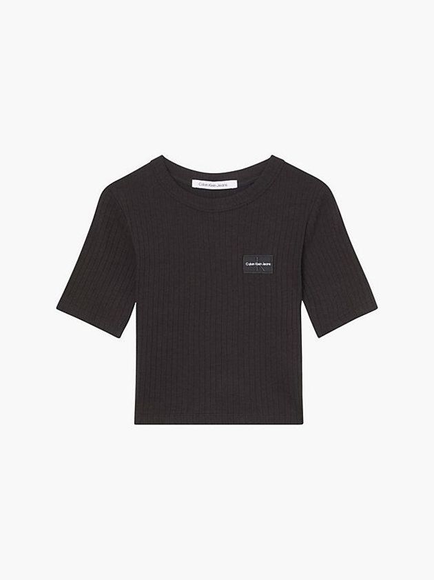 Black Calvin Klein Slim Cropped Badge Women T-Shirt | KHNS-04873