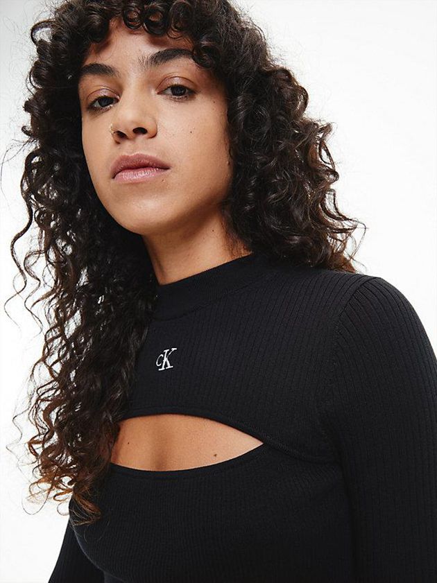 Black Calvin Klein Slim Cropped Cut Out Jumper Women Sweater | NBMW-81745