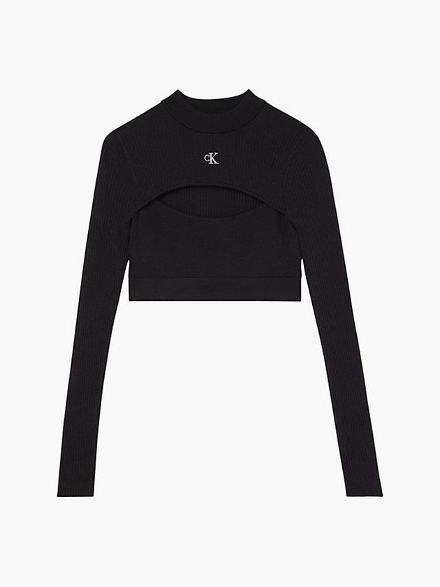 Black Calvin Klein Slim Cropped Cut Out Jumper Women Sweater | NBMW-81745