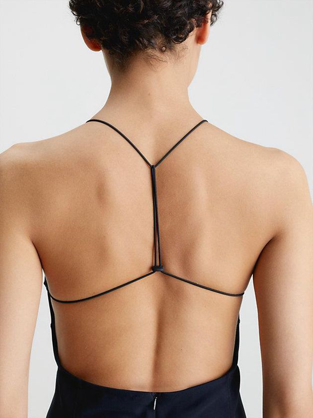 Black Calvin Klein Slim Crossback Slip Women Dress | WESG-56174