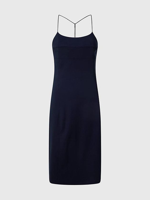 Black Calvin Klein Slim Crossback Slip Women Dress | WESG-56174