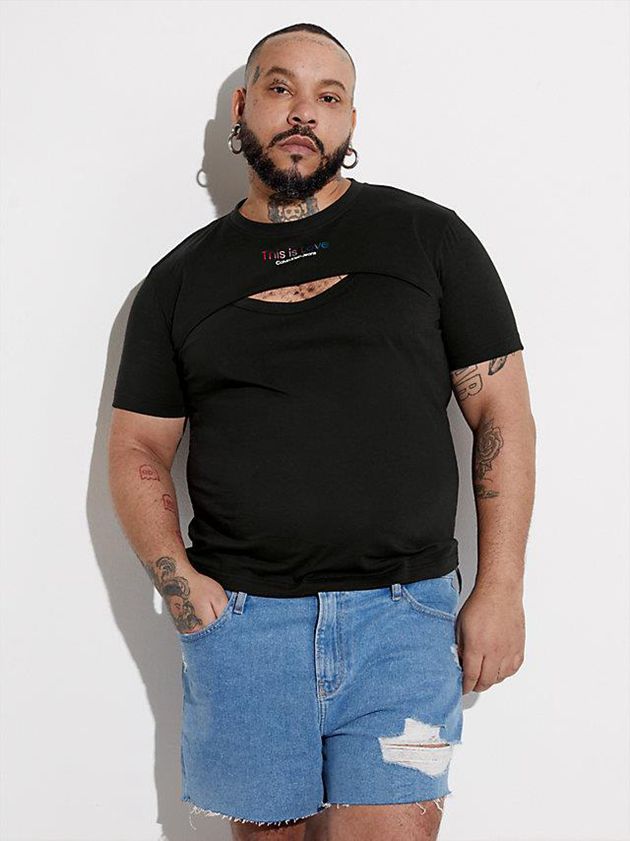 Black Calvin Klein Slim Cut Out - Pride Men T-Shirt | GSKL-15269