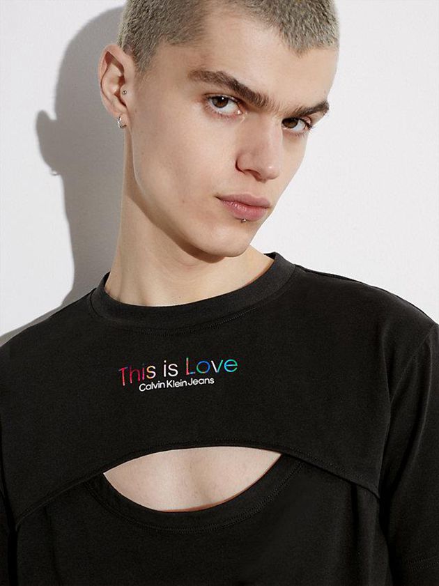 Black Calvin Klein Slim Cut Out - Pride Men T-Shirt | GSKL-15269