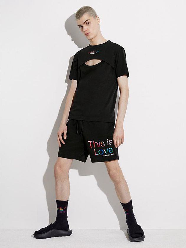 Black Calvin Klein Slim Cut Out - Pride Men T-Shirt | GSKL-15269