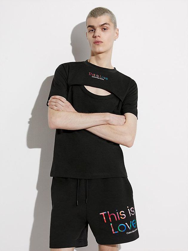 Black Calvin Klein Slim Cut Out - Pride Men T-Shirt | GSKL-15269