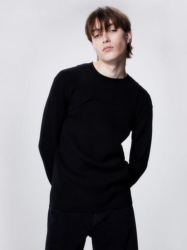 Black Calvin Klein Slim Harness Detail Jumper Men Sweater | GJDQ-84239