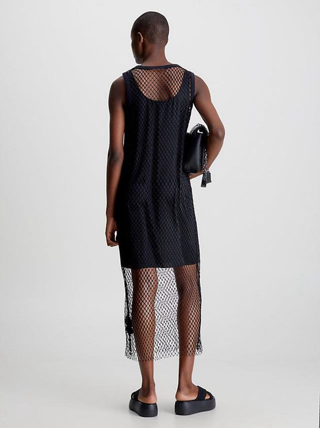 Black Calvin Klein Slim Layered Net Tank Women Dress | UPYL-53897