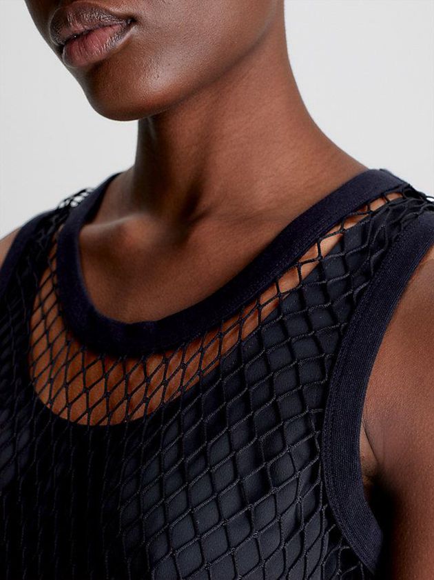 Black Calvin Klein Slim Layered Net Tank Women Dress | UPYL-53897