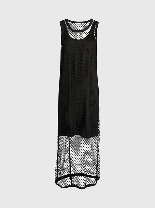Black Calvin Klein Slim Layered Net Tank Women Dress | UPYL-53897