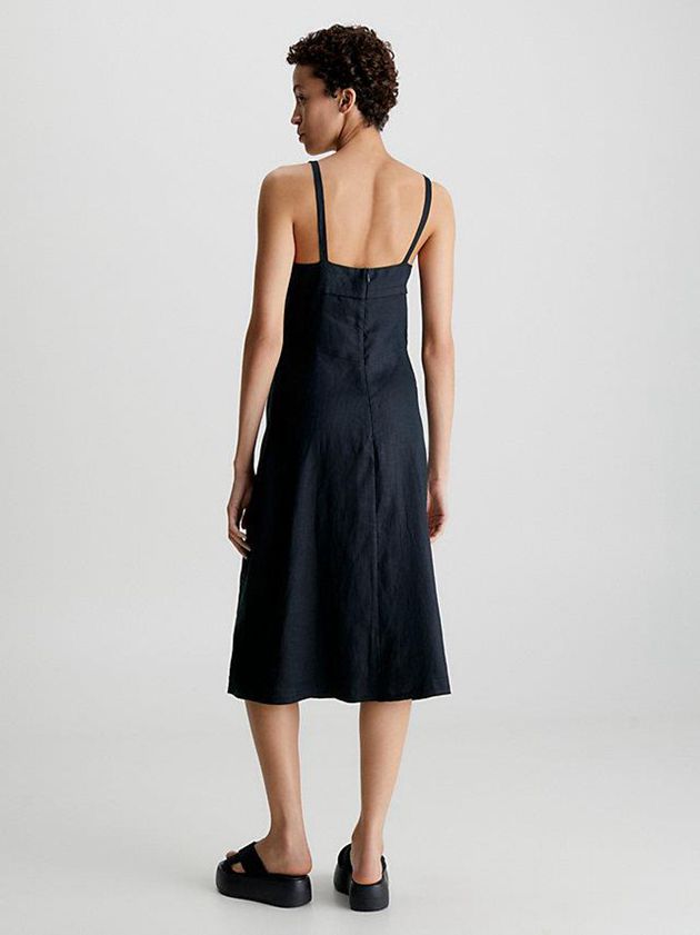 Black Calvin Klein Slim Linen Slip Women Dress | FBOE-35894