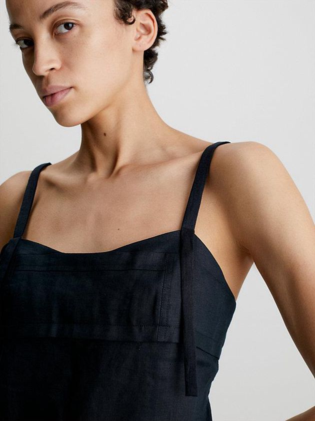 Black Calvin Klein Slim Linen Slip Women Dress | FBOE-35894