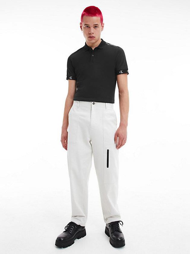 Black Calvin Klein Slim Logo Cuff Men Polo Shirt | GNEW-02169