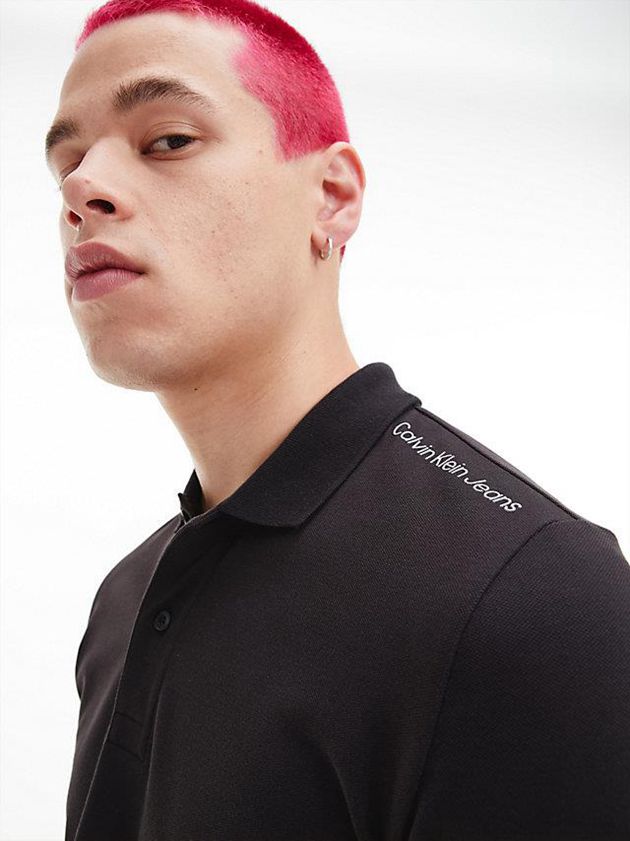 Black Calvin Klein Slim Logo Cuff Men Polo Shirt | GNEW-02169