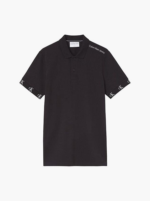 Black Calvin Klein Slim Logo Cuff Men Polo Shirt | GNEW-02169