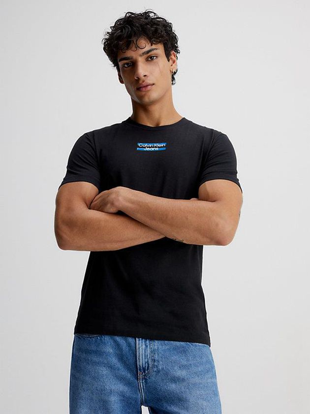 Black Calvin Klein Slim Logo Men T-Shirt | YPTC-34279