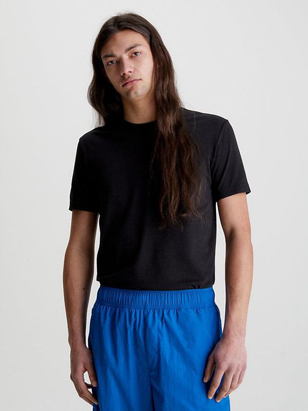 Black Calvin Klein Slim Logo Tab Men T-Shirt | JSHC-98475