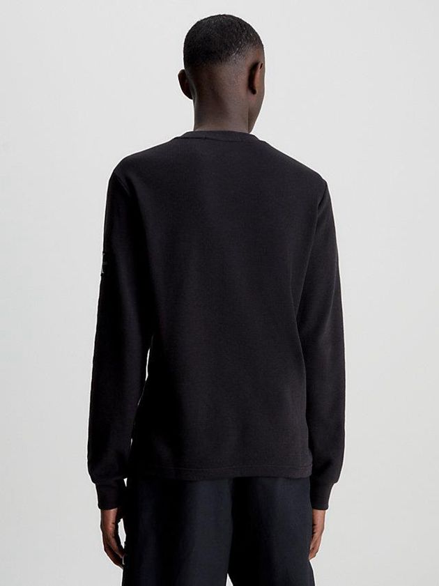 Black Calvin Klein Slim Long Sleeve Badge Men T-Shirt | ZXHK-84329