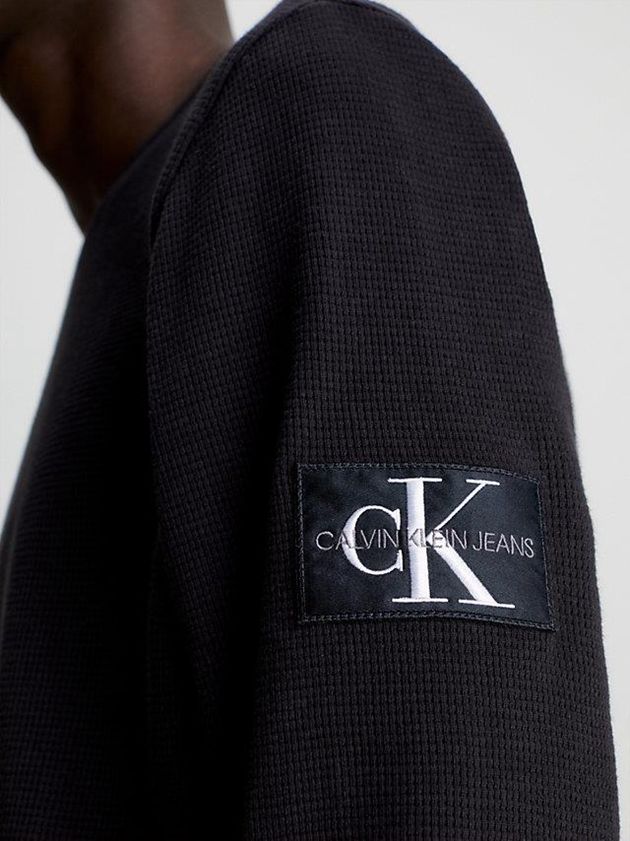 Black Calvin Klein Slim Long Sleeve Badge Men T-Shirt | ZXHK-84329