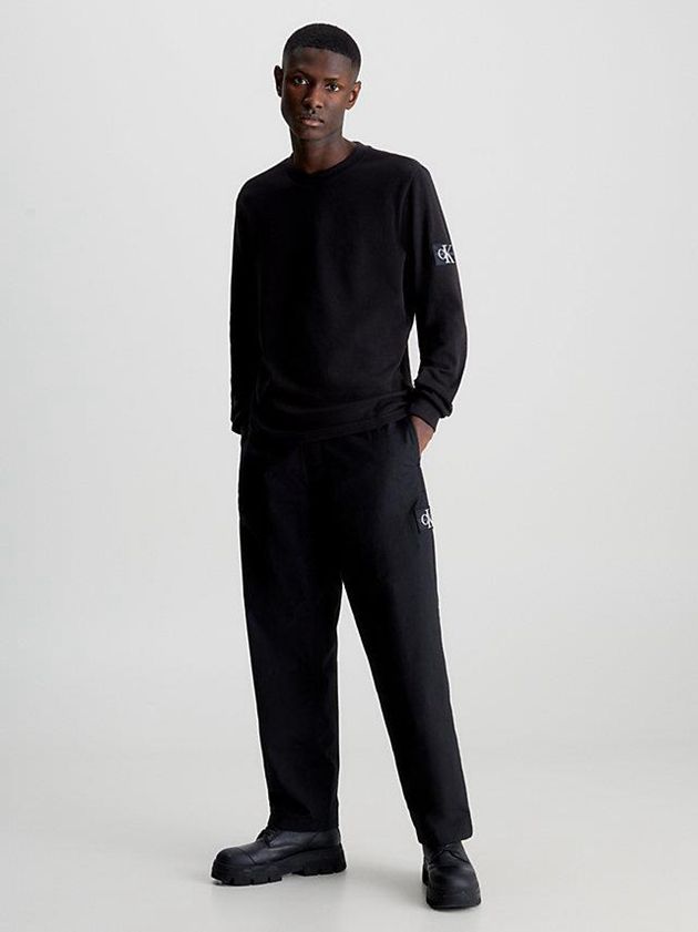 Black Calvin Klein Slim Long Sleeve Badge Men T-Shirt | ZXHK-84329