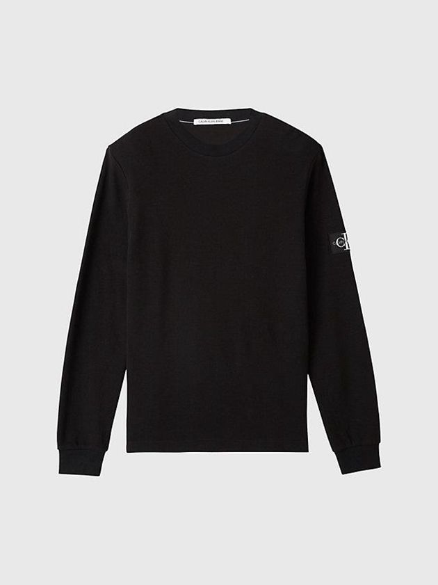 Black Calvin Klein Slim Long Sleeve Badge Men T-Shirt | ZXHK-84329