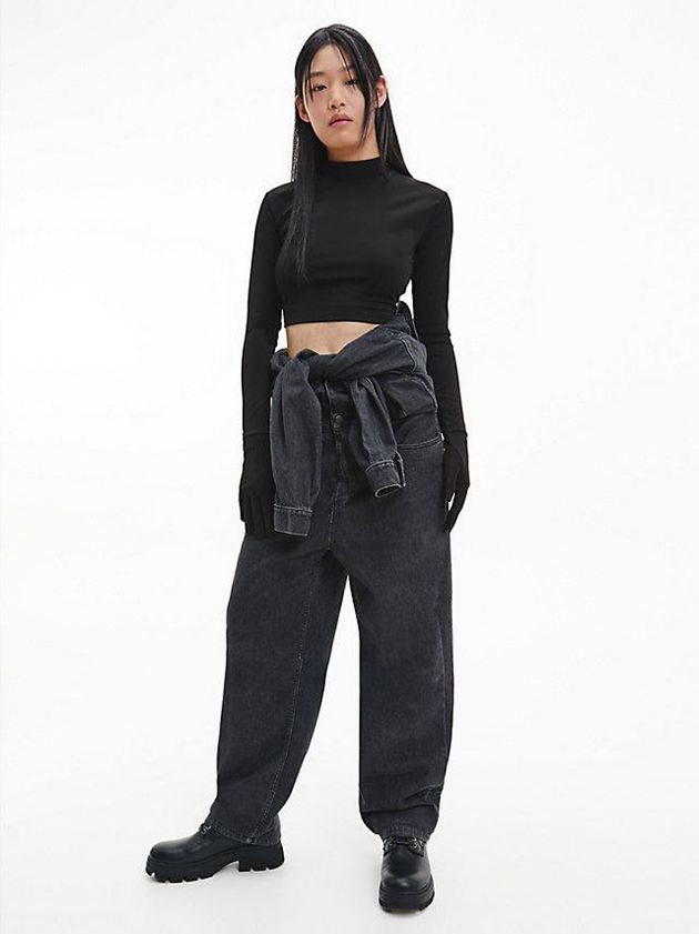 Black Calvin Klein Slim Long Sleeve Glove Women T-Shirt | AVHB-35167