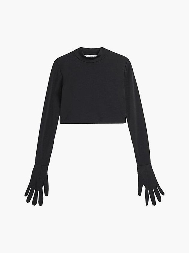 Black Calvin Klein Slim Long Sleeve Glove Women T-Shirt | AVHB-35167
