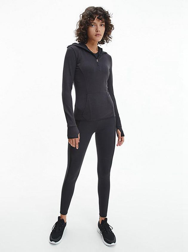 Black Calvin Klein Slim Long Sleeve Gym Women T-Shirt | LBAD-81456