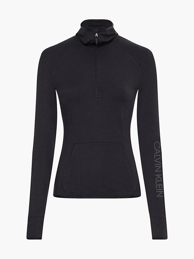 Black Calvin Klein Slim Long Sleeve Gym Women T-Shirt | LBAD-81456