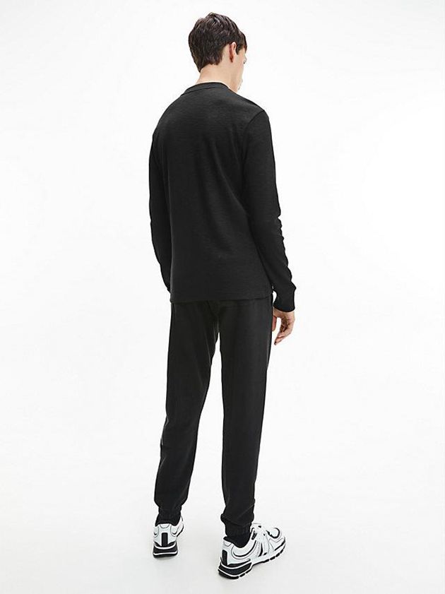 Black Calvin Klein Slim Long Sleeve Henley Men T-Shirt | JELD-83405