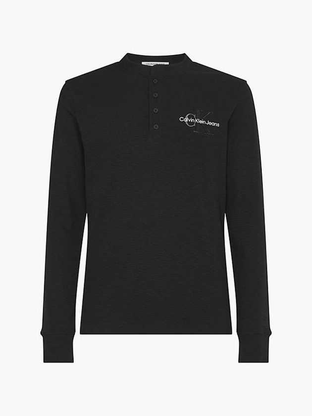 Black Calvin Klein Slim Long Sleeve Henley Men T-Shirt | JELD-83405