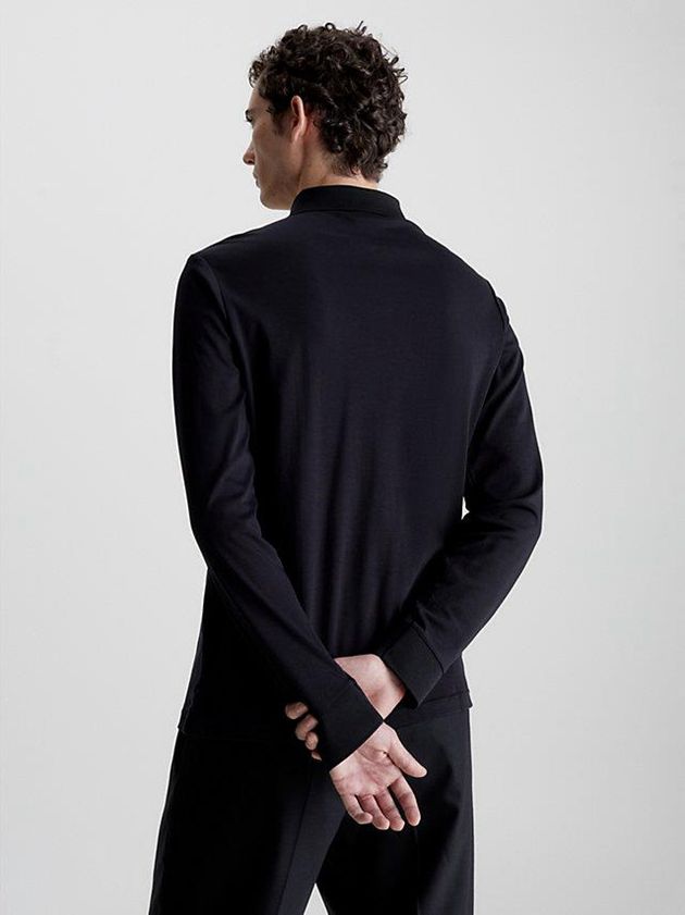 Black Calvin Klein Slim Long Sleeve Men Polo Shirt | JVHX-70452