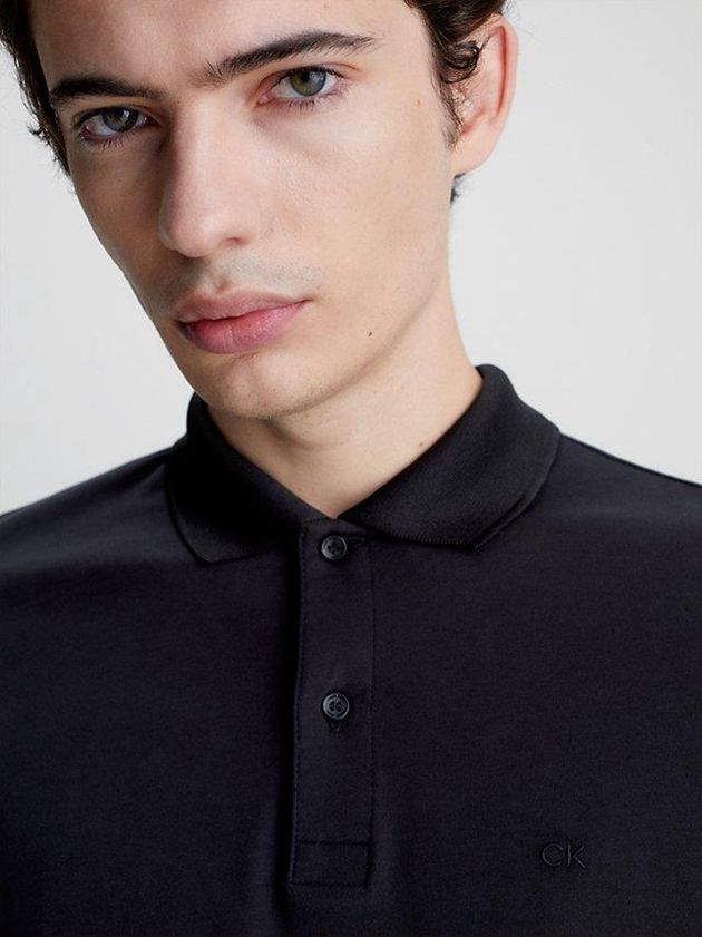 Black Calvin Klein Slim Long Sleeve Men Polo Shirt | JVHX-70452