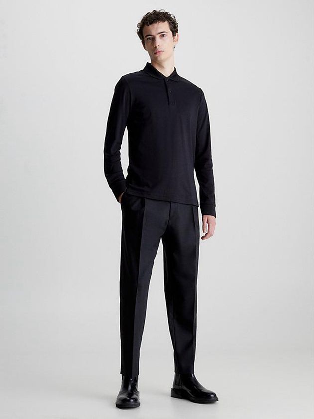 Black Calvin Klein Slim Long Sleeve Men Polo Shirt | JVHX-70452