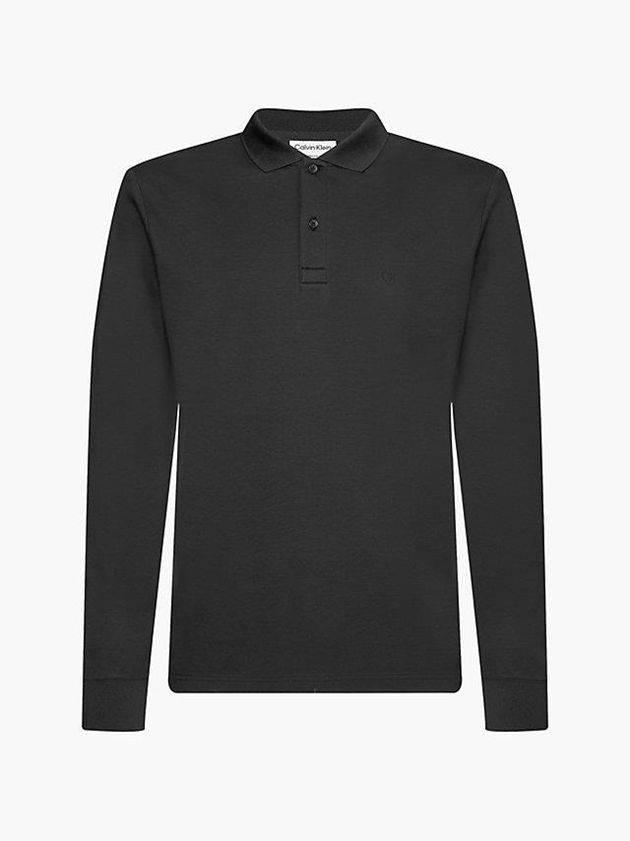Black Calvin Klein Slim Long Sleeve Men Polo Shirt | JVHX-70452
