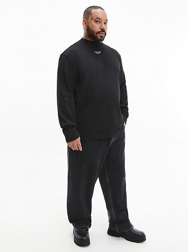 Black Calvin Klein Slim Long Sleeve Men T-Shirt | ECDF-50492