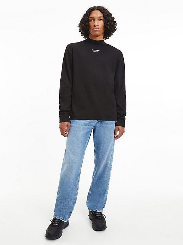 Black Calvin Klein Slim Long Sleeve Men T-Shirt | ECDF-50492