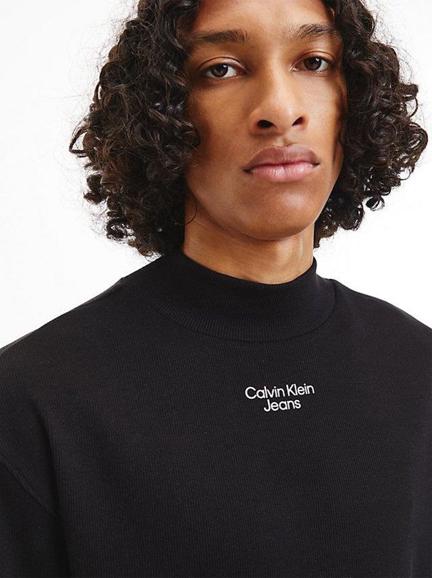 Black Calvin Klein Slim Long Sleeve Men T-Shirt | ECDF-50492