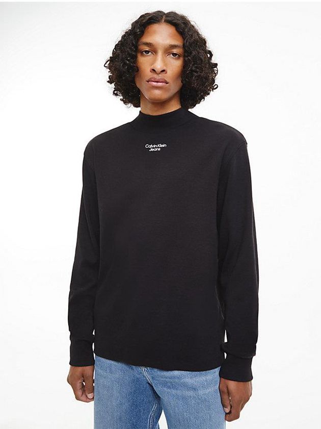 Black Calvin Klein Slim Long Sleeve Men T-Shirt | ECDF-50492