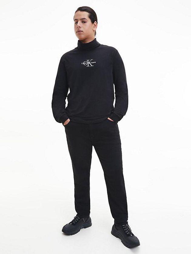 Black Calvin Klein Slim Long Sleeve Roll Neck Men T-Shirt | BKTL-35714