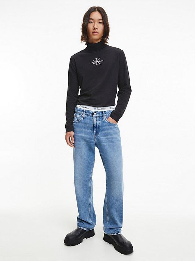 Black Calvin Klein Slim Long Sleeve Roll Neck Men T-Shirt | BKTL-35714