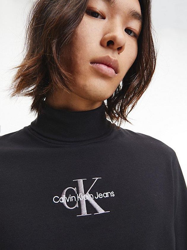 Black Calvin Klein Slim Long Sleeve Roll Neck Men T-Shirt | BKTL-35714
