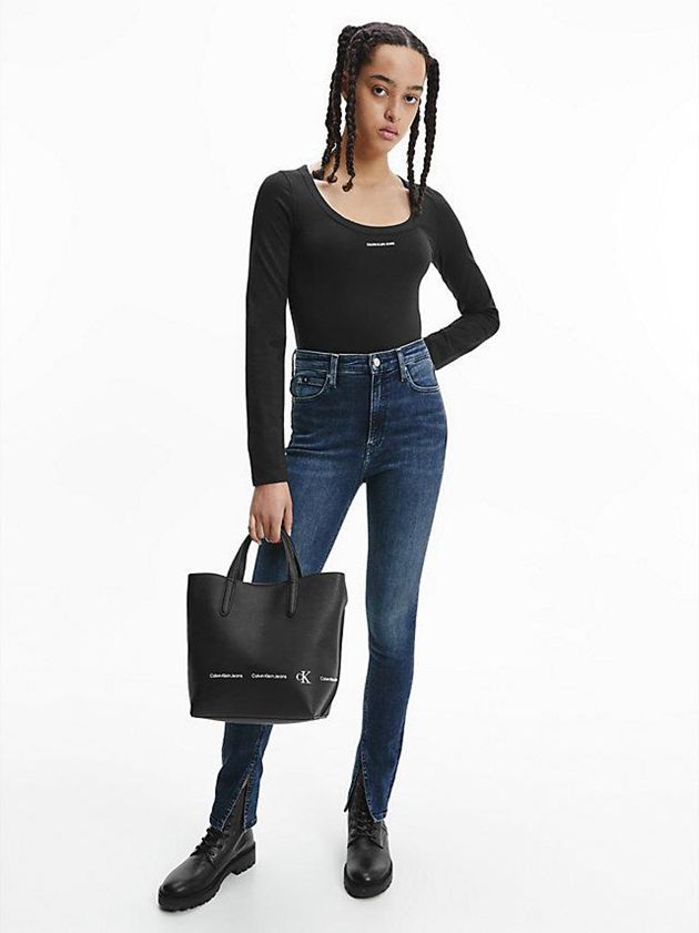 Black Calvin Klein Slim Long Sleeve Women T-Shirt | HSFW-41935