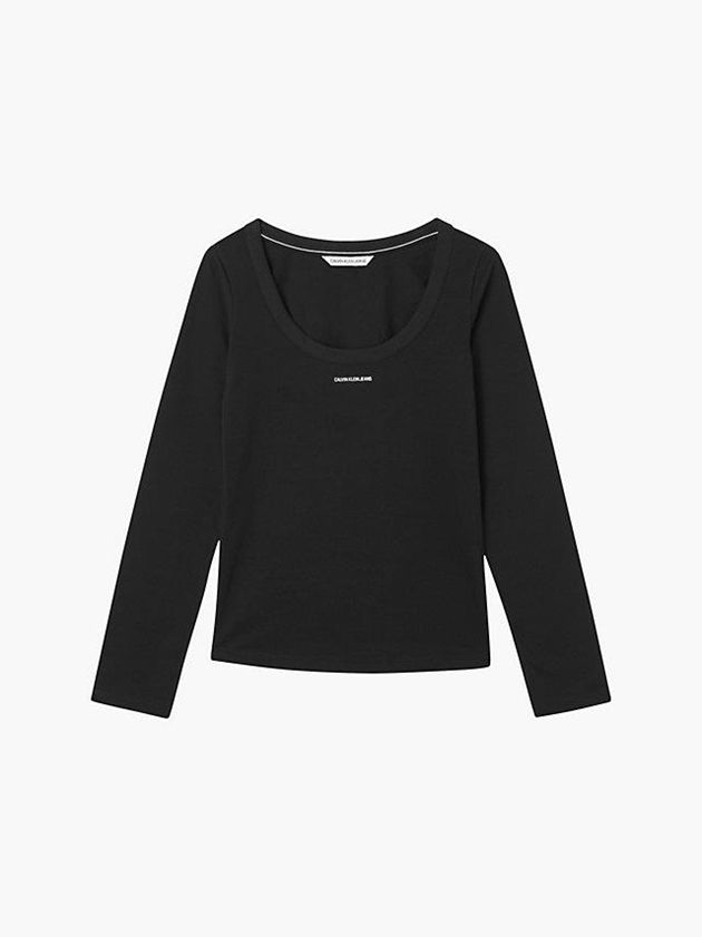 Black Calvin Klein Slim Long Sleeve Women T-Shirt | HSFW-41935
