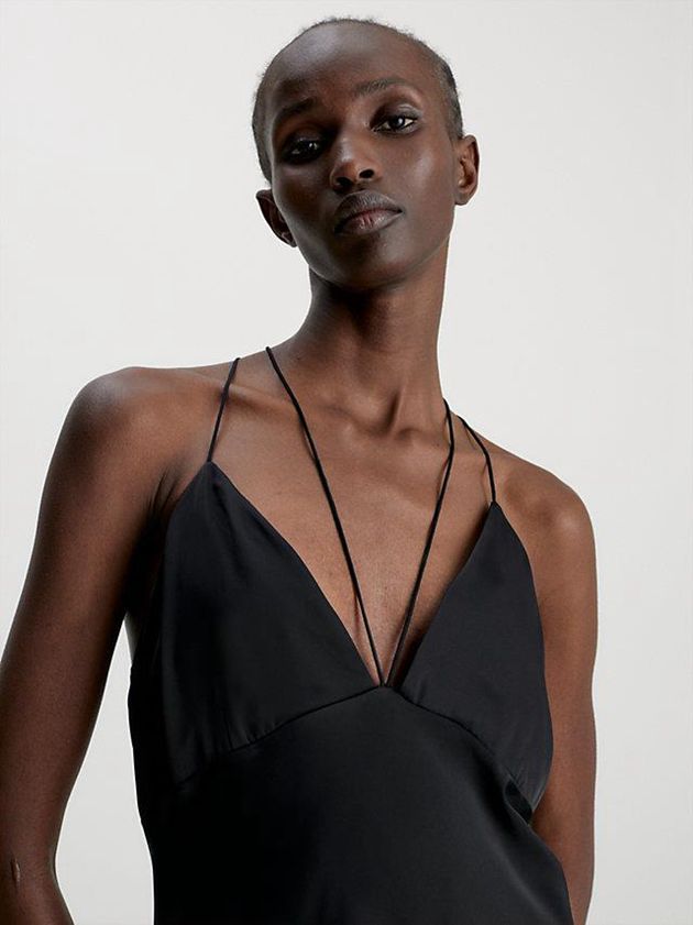 Black Calvin Klein Slim Low Back Slip Women Dress | DTVP-20574