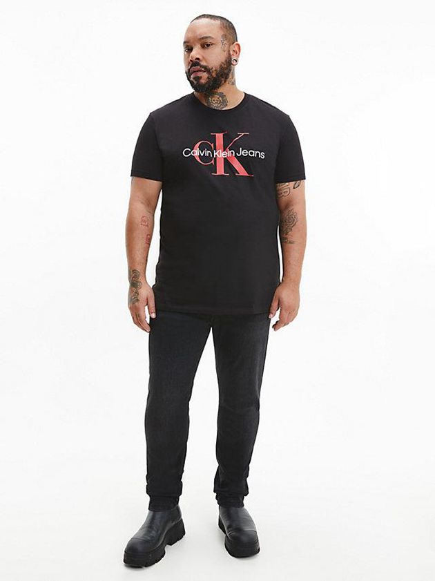 Black Calvin Klein Slim Monogram Men T-Shirt | SIMP-92810