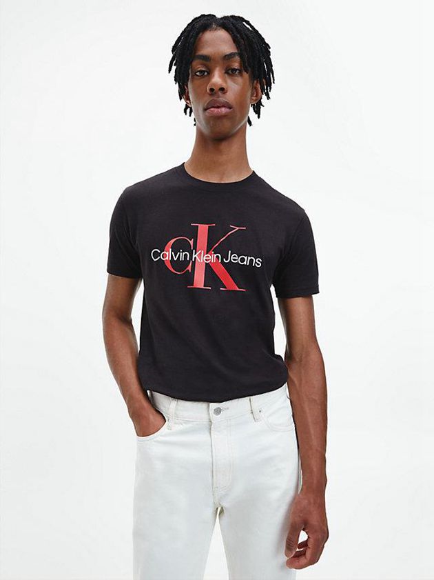Black Calvin Klein Slim Monogram Men T-Shirt | SIMP-92810