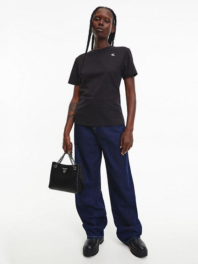 Black Calvin Klein Slim Monogram Women T-Shirt | NZFC-56183